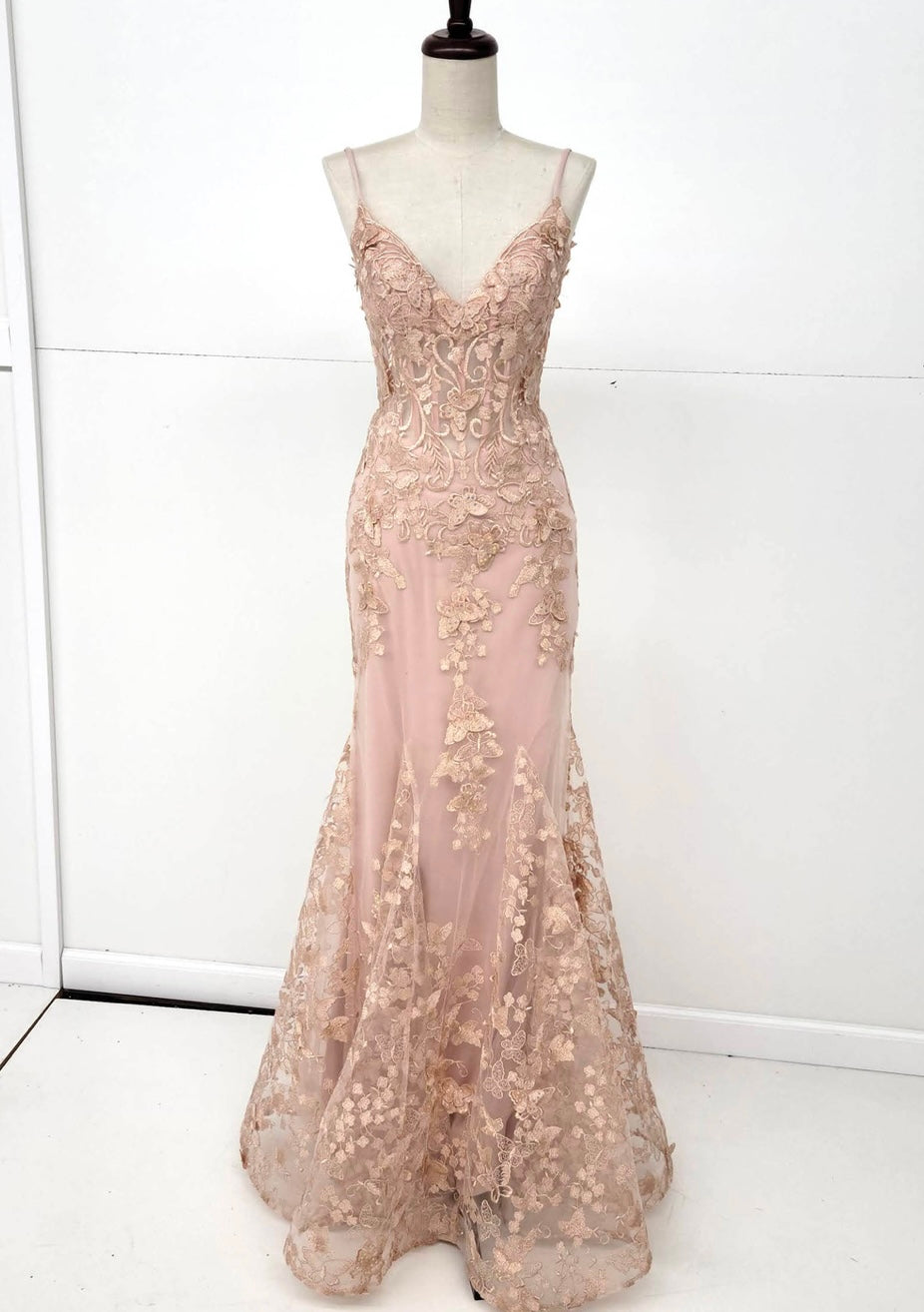 Chicas C816 Printed Prom Lilac Mermaid Spaghetti-Strap Butterfly Tulle Dress