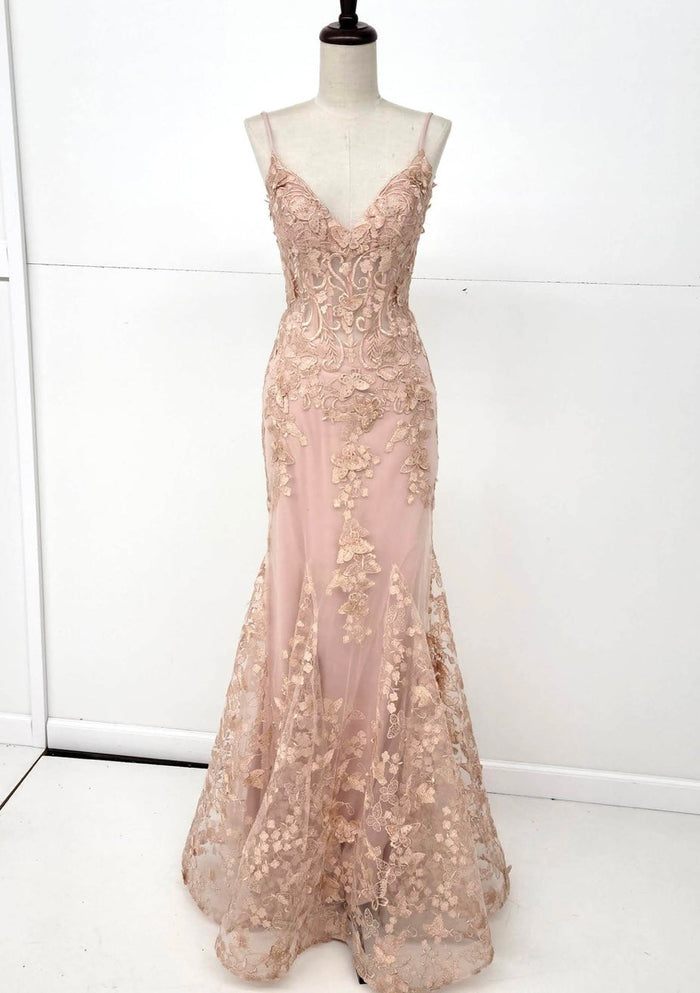 Chicas C816 Printed Prom Lilac Mermaid Spaghetti-Strap Butterfly Tulle Dress