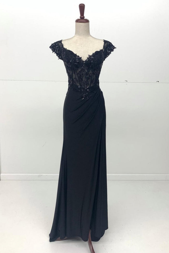 Chicas YG5027 Off-Shoulder Floor-Length High-Slit Formal Fabric Dress