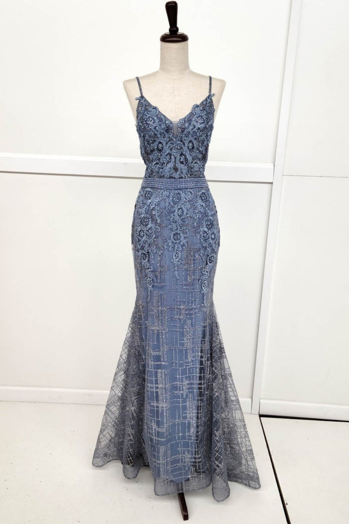 Chicas DM4029 Mermaid Maxi Beaded Strappy Style Fabric Dress