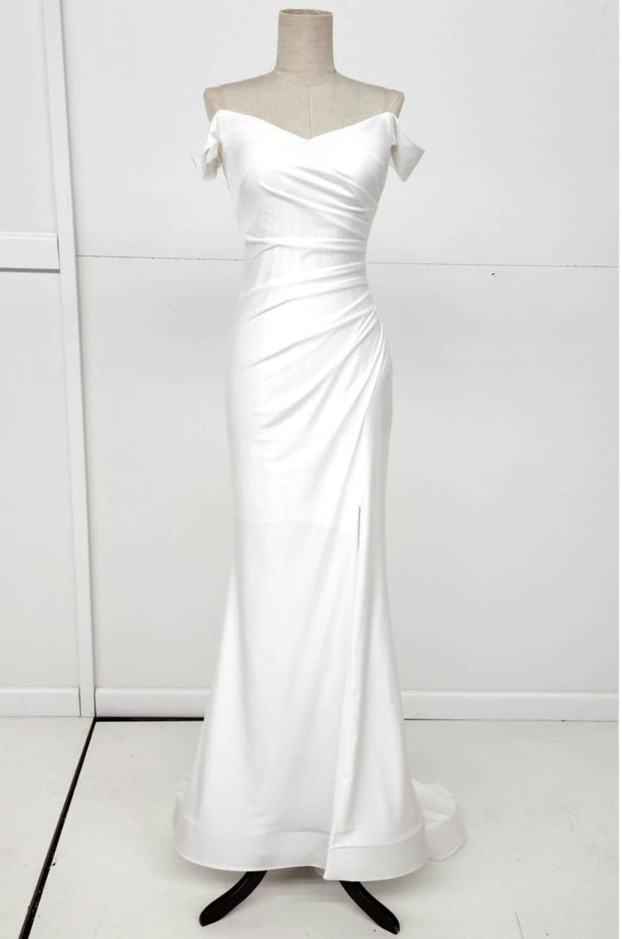 Chicas YG5025 Solid-Color Mermaid Off-Shoulder High-Slit Fabric Dress