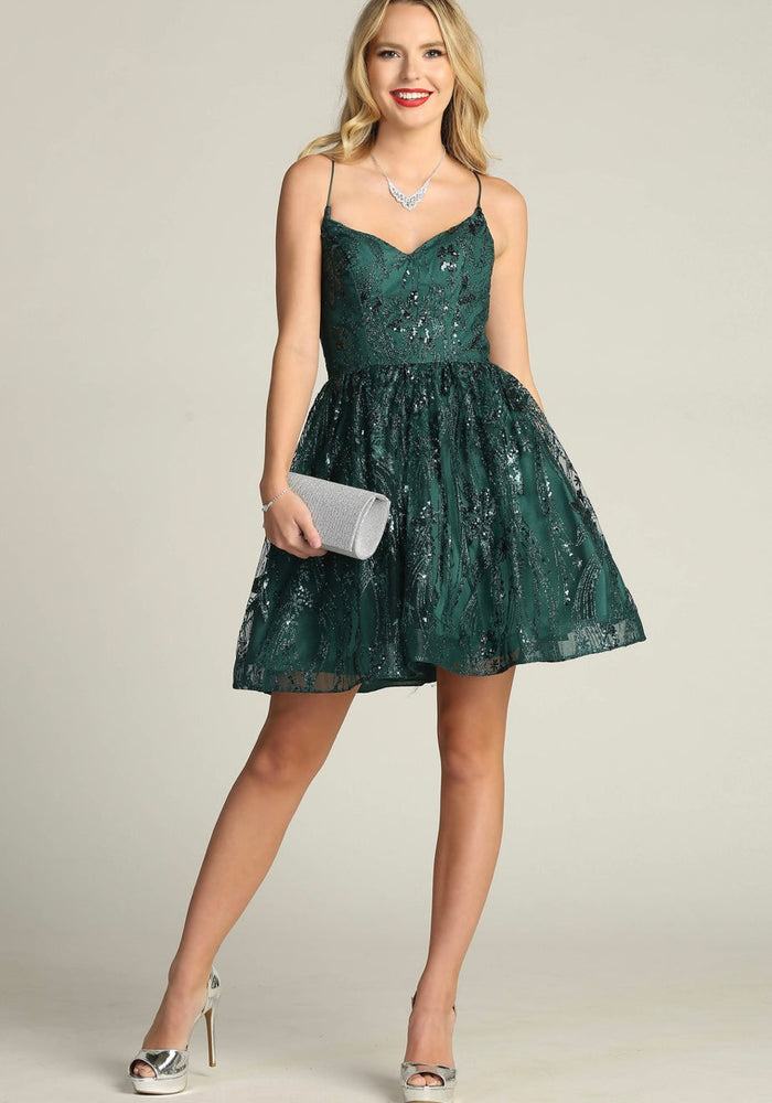 Chicas C317 Cocktail Royal A-Line Sweetheart Short Sequin Tulle Dress