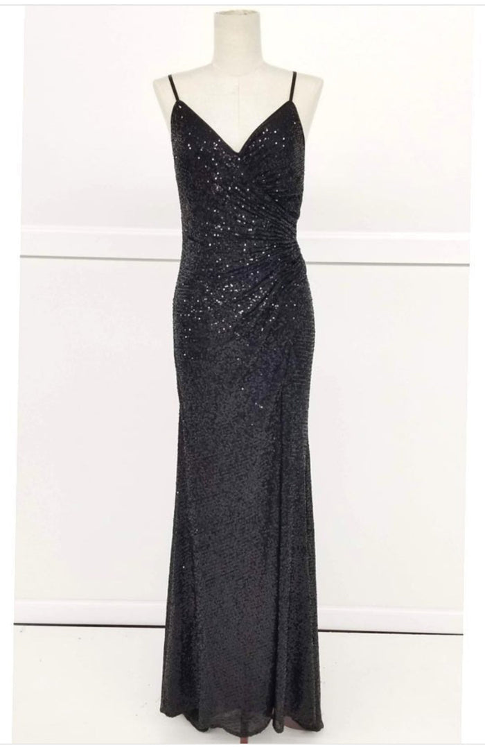 Chicas C2404 Long High-Slit Sequin Strappy Style Fabric Dress