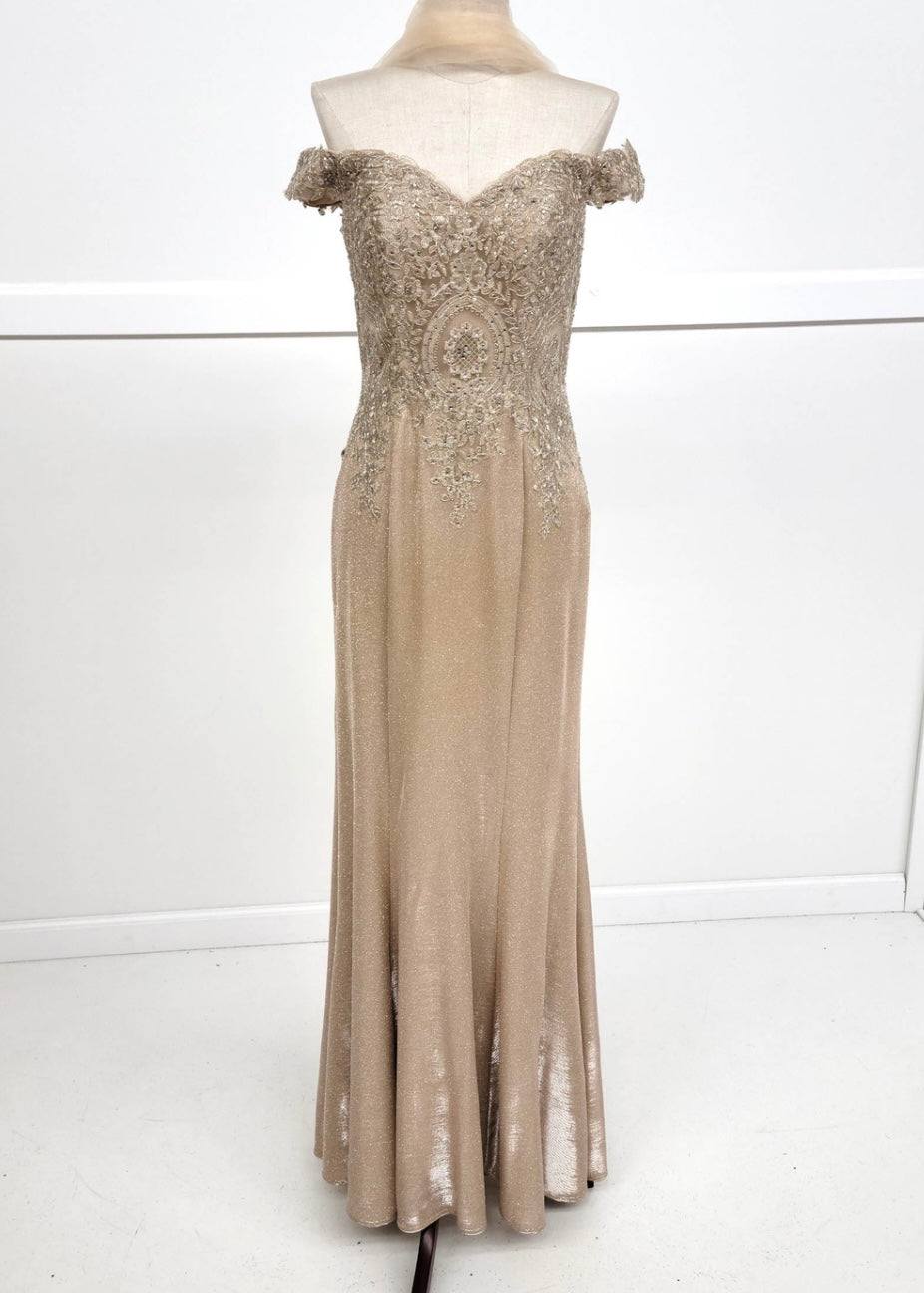 Chicas 4025 Elegant Bridal Champagne Sweetheart Floor-Length Embroidered Lace Dress