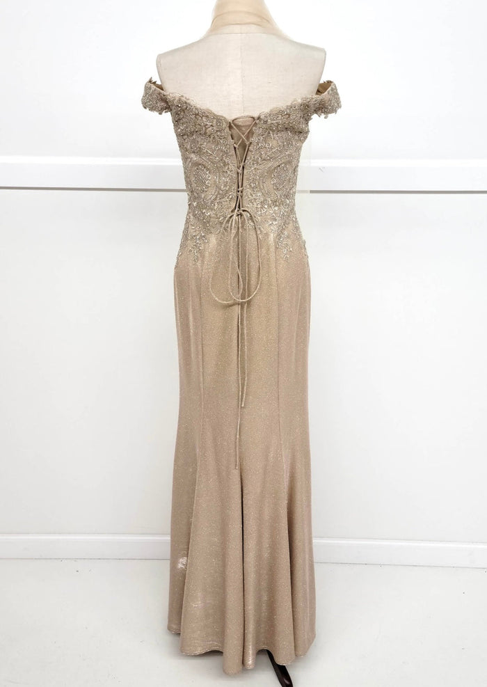 Chicas 4025 Elegant Bridal Champagne Sweetheart Floor-Length Embroidered Lace Dress