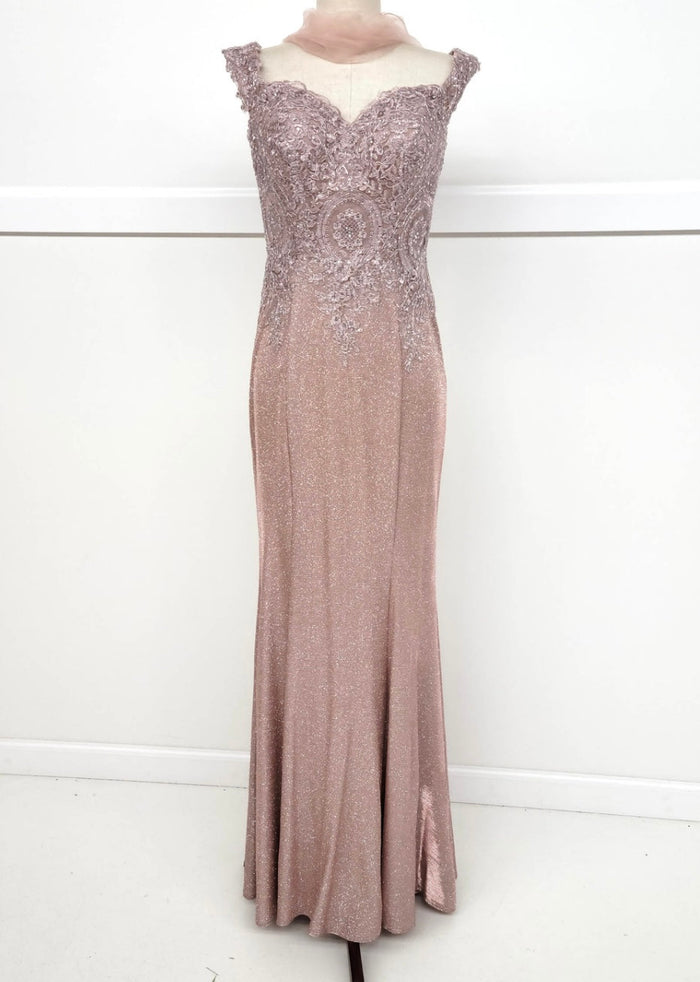 Chicas 4025 Elegant Bridal Champagne Sweetheart Floor-Length Embroidered Lace Dress