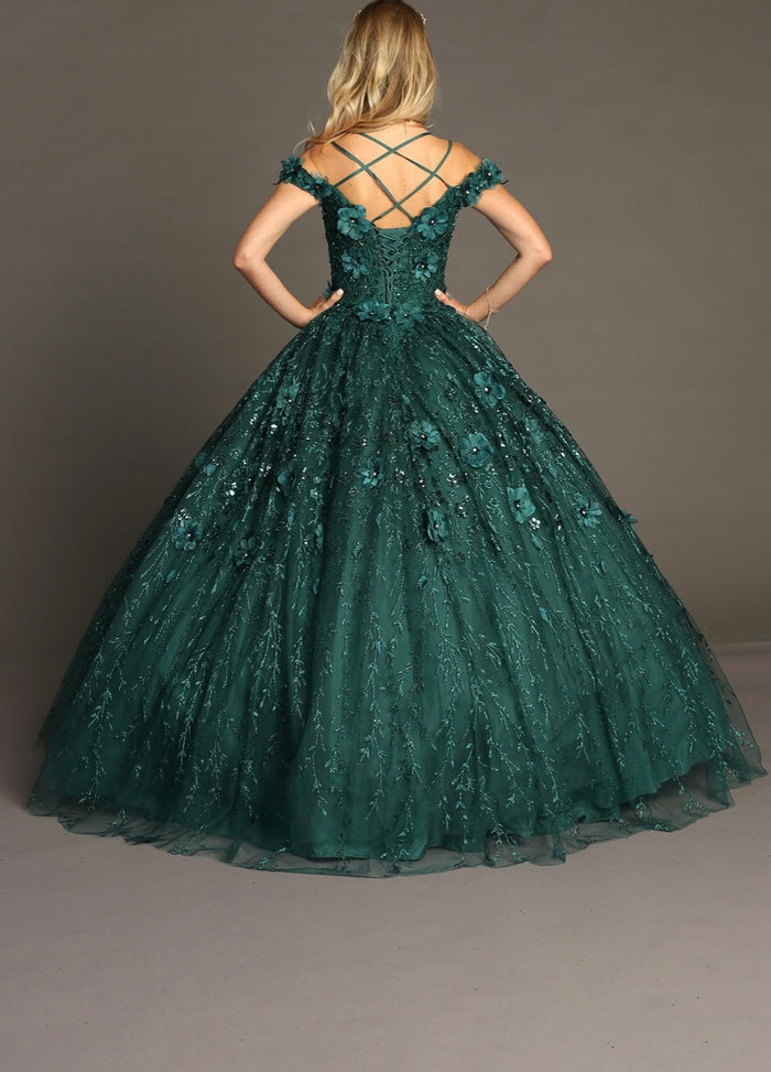 Chicas HF3065 Printed Quinceañera Royal BallDress Strapless Floral Tulle Dress