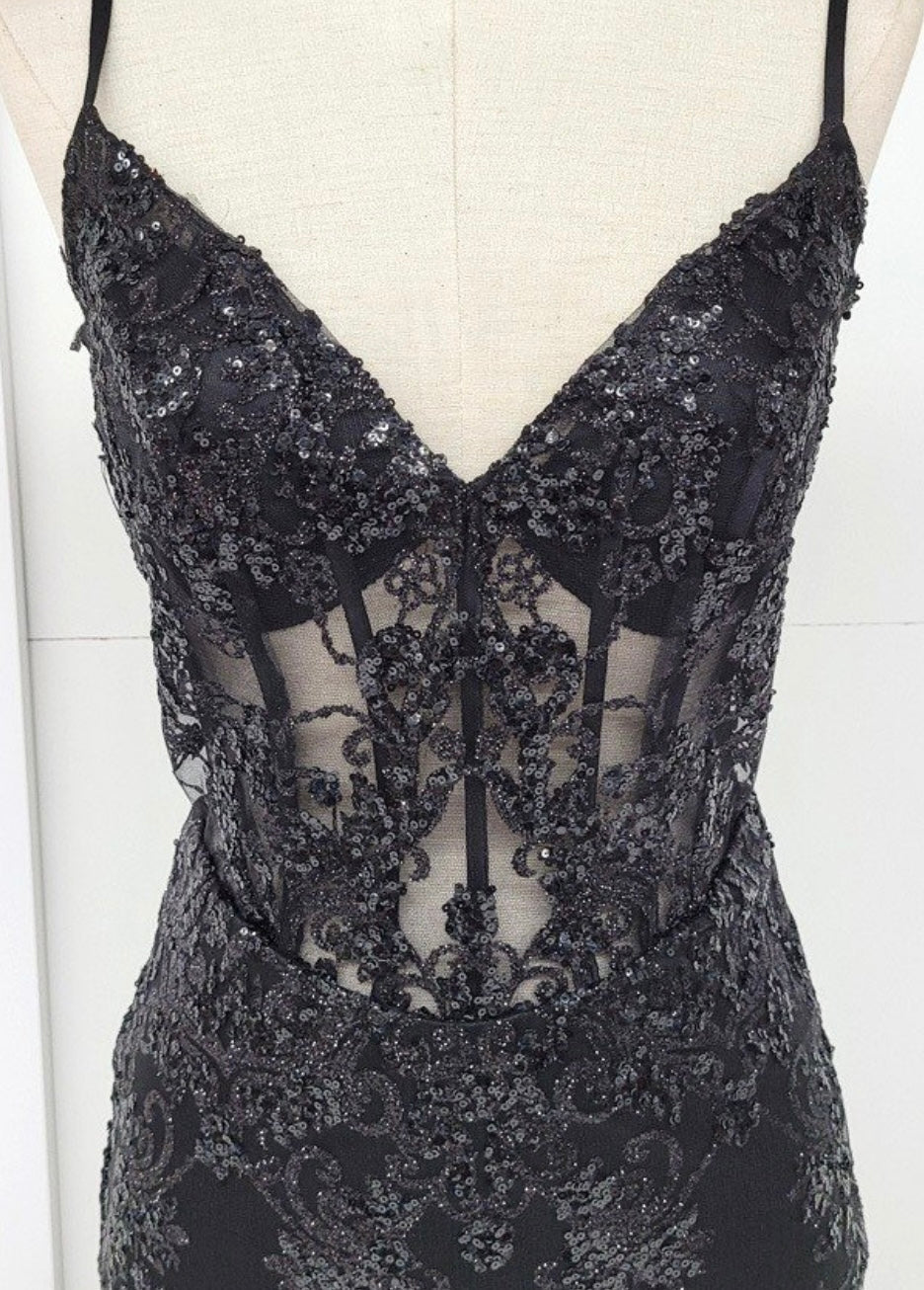 Chicas C814 Cocktail Illusion Short Corset Beaded Mesh Dress