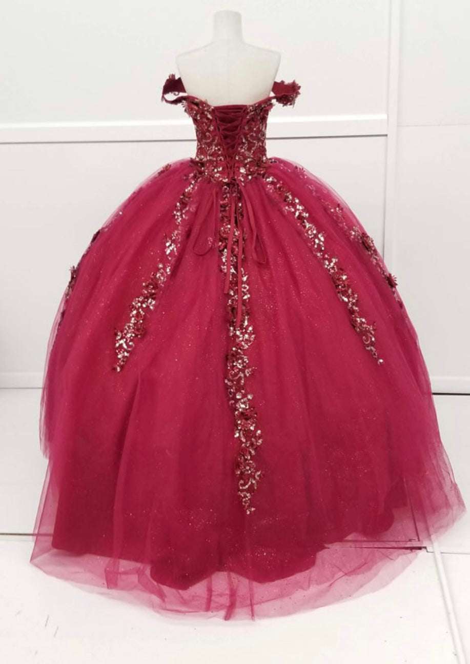 Chicas HF3056 Romantic Printed Red BallDress Sweetheart Floral Tulle Dress