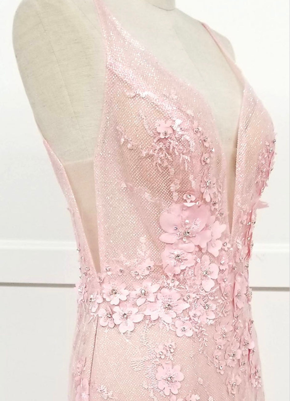 Chicas HF3058 Romantic Printed Prom Blush Illusion Floral Mesh Dress