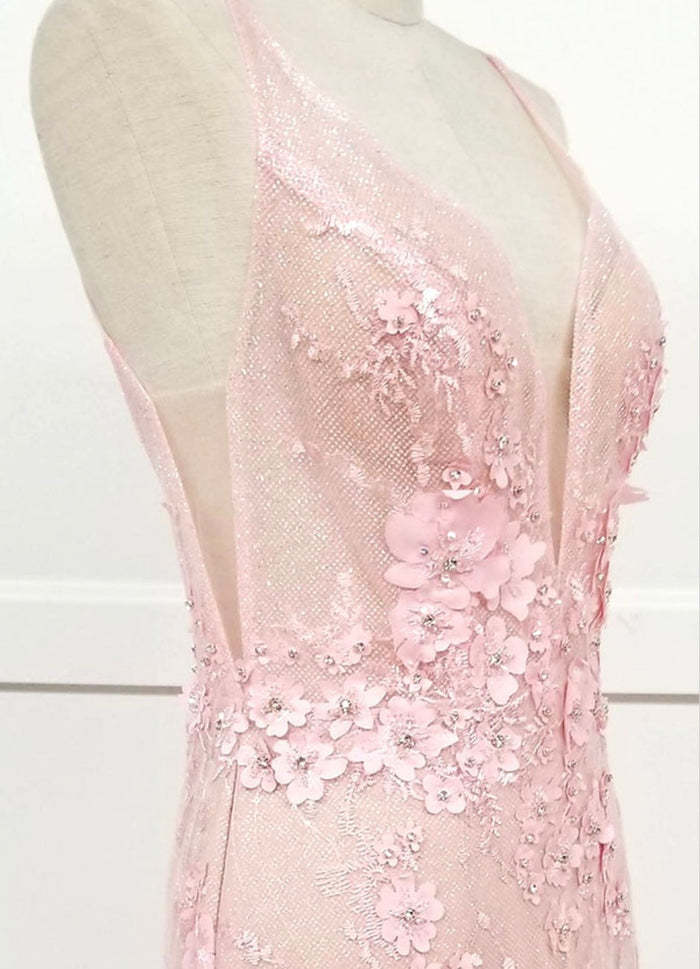 Chicas HF3058 Romantic Printed Prom Blush Illusion Floral Mesh Dress