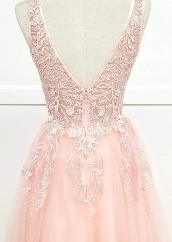 Chicas YG5023 Elegant Printed Prom Blush A-Line Illusion Tulle Dress