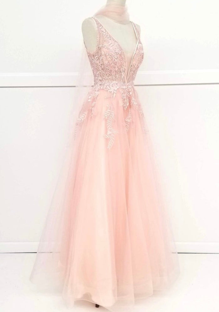 Chicas YG5023 Elegant Printed Prom Blush A-Line Illusion Tulle Dress