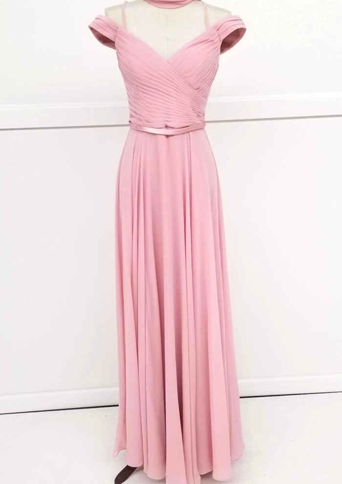 Chicas C8997 Elegant Evening Navy Spaghetti-Strap Floor-Length Pleated Chiffon Dress