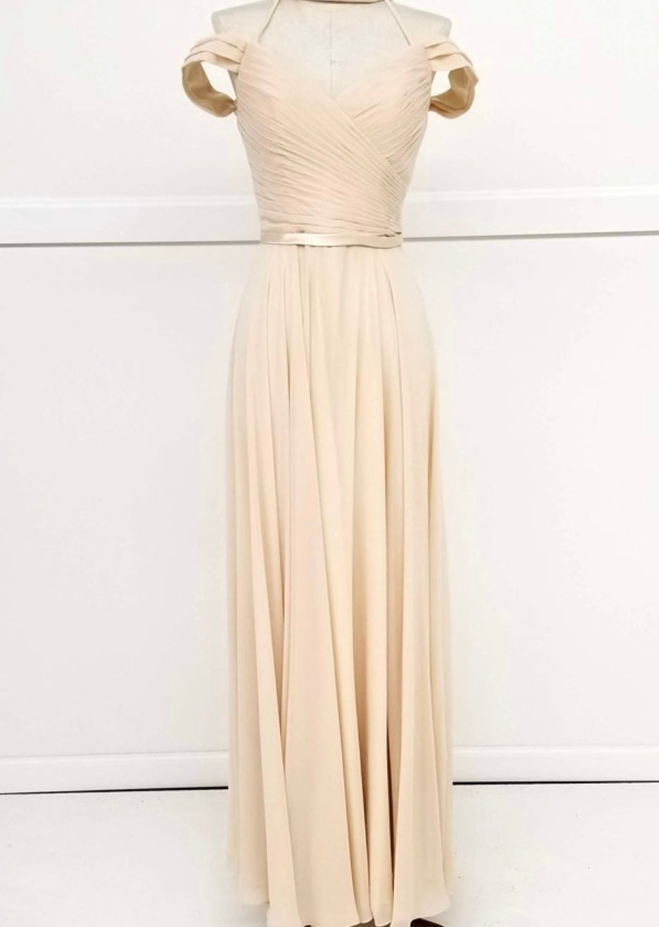 Chicas C8997 Elegant Evening Navy Spaghetti-Strap Floor-Length Pleated Chiffon Dress