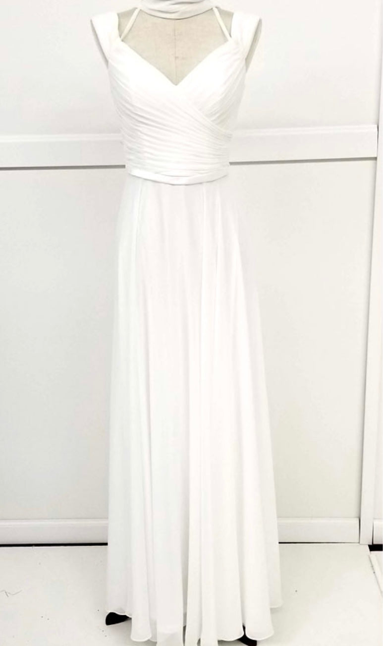 Chicas C8997 Elegant Evening Navy Spaghetti-Strap Floor-Length Pleated Chiffon Dress
