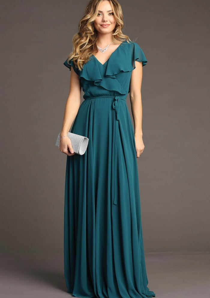 Chicas C2403 Floor-Length Elegant Evening Long Ruffled Chiffon Dress
