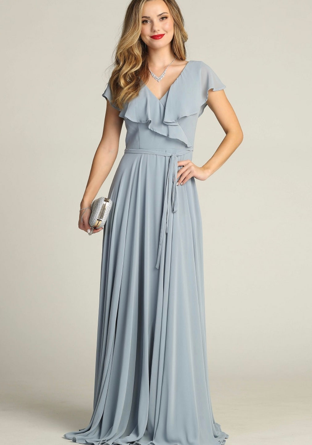 Chicas C2403 Floor-Length Elegant Evening Long Ruffled Chiffon Dress
