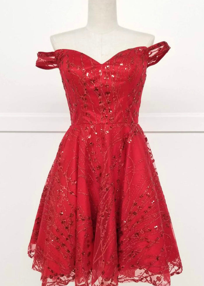 Chicas 4021 Cocktail Red A-Line Sweetheart Short Beaded Satin Dress