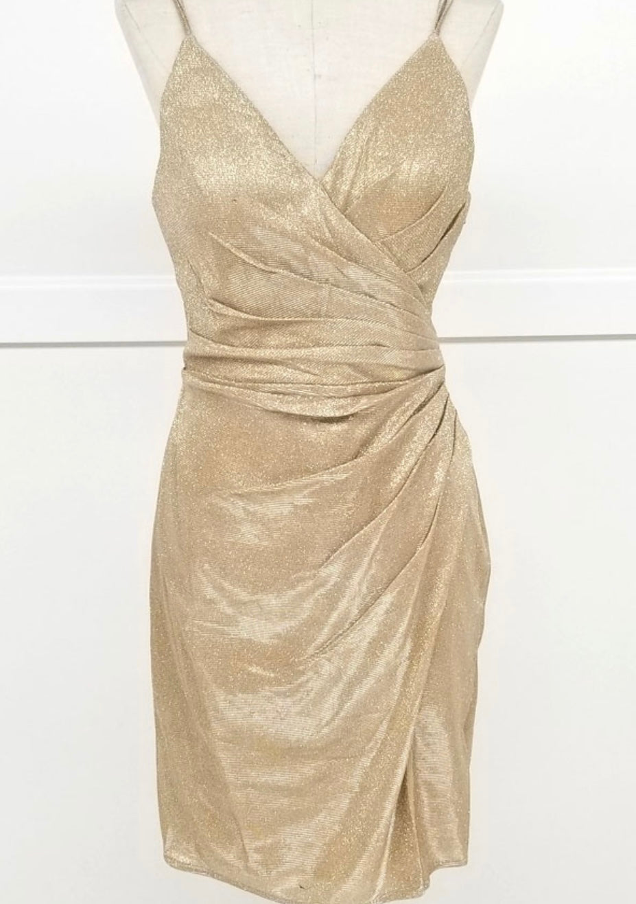 Chicas C749 Elegant Glitter Cocktail Blue Wrap Spaghetti-Strap Fabric Dress