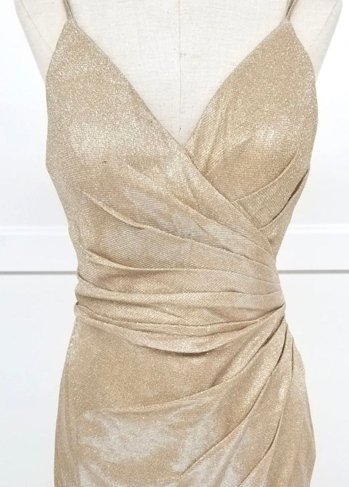 Chicas C749 Elegant Glitter Cocktail Blue Wrap Spaghetti-Strap Fabric Dress
