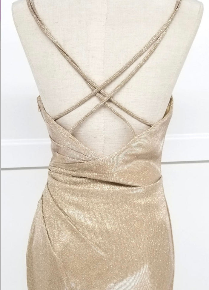 Chicas C749 Elegant Glitter Cocktail Blue Wrap Spaghetti-Strap Fabric Dress