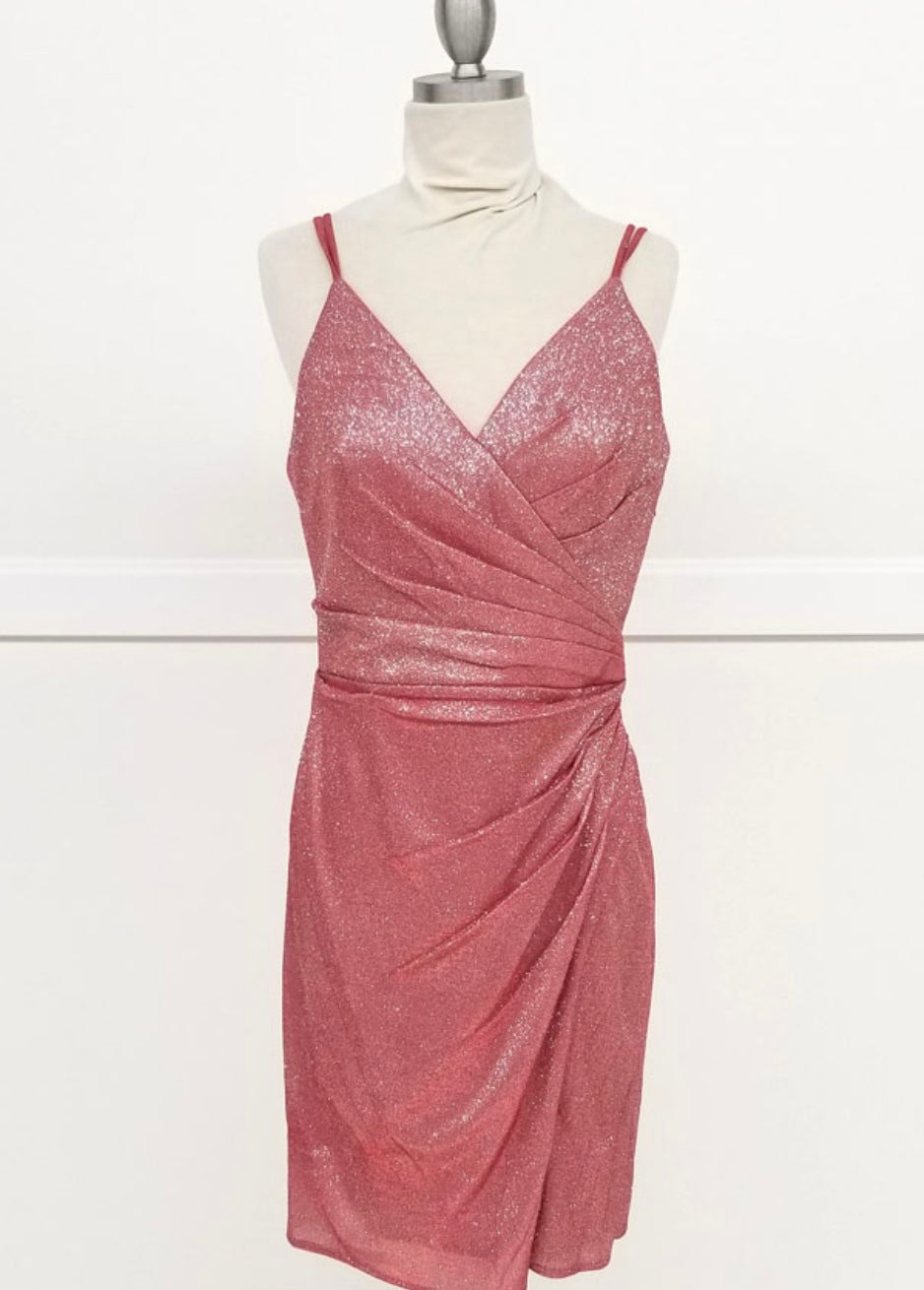 Chicas C749 Elegant Glitter Cocktail Blue Wrap Spaghetti-Strap Fabric Dress