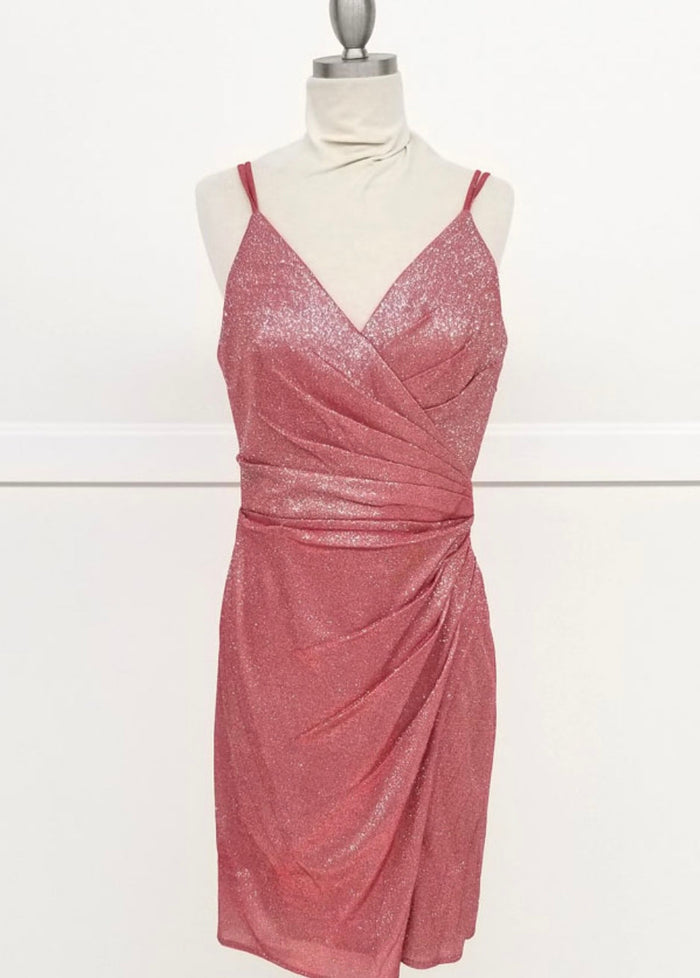 Chicas C749 Elegant Glitter Cocktail Blue Wrap Spaghetti-Strap Fabric Dress