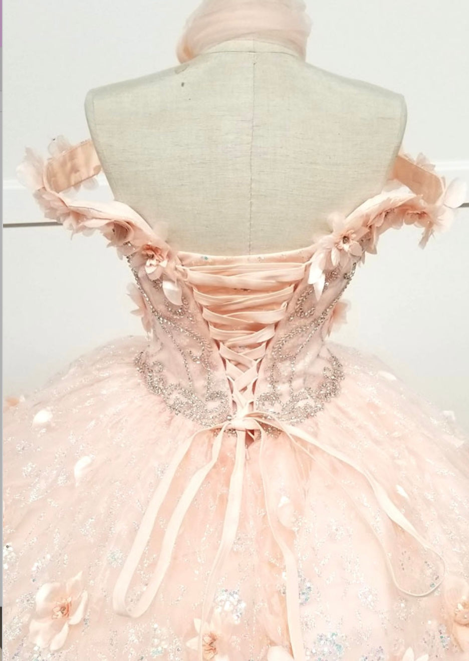 Chicas HF3027 Romantic Printed Glitter Quinceañera Blush BallDress Tulle Dress