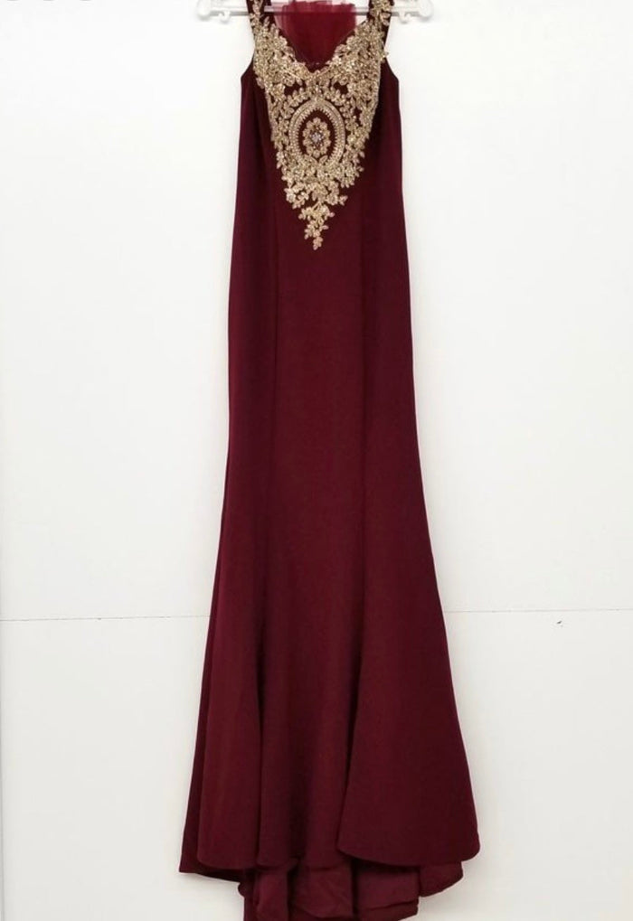 Chicas DM4011 Elegant Bridal Black Sleeveless Floor-Length Embroidered Fabric Dress