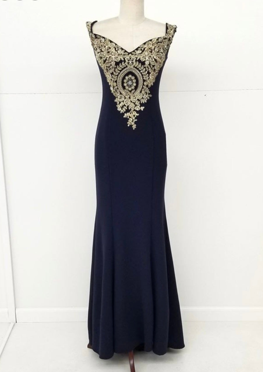 Chicas DM4011 Elegant Bridal Black Sleeveless Floor-Length Embroidered Fabric Dress