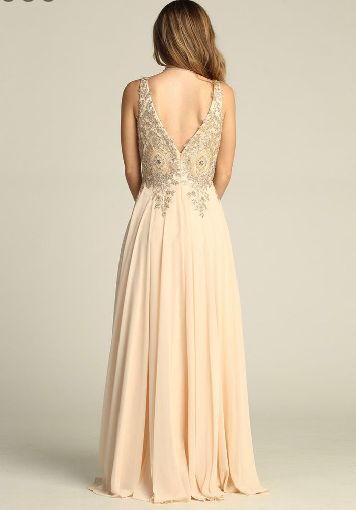 Chicas DM4006 Elegant Evening Black A-Line Sleeveless Floor-Length Chiffon Dress