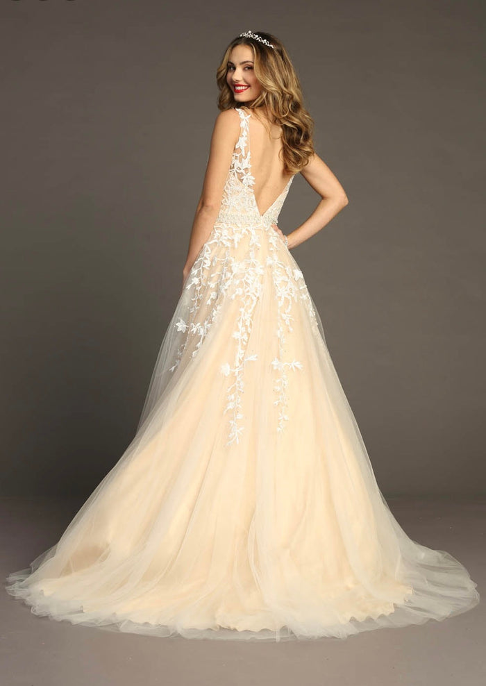 Chicas AN1102 Elegant Printed Formal Ivory A-Line Illusion Tulle Dress