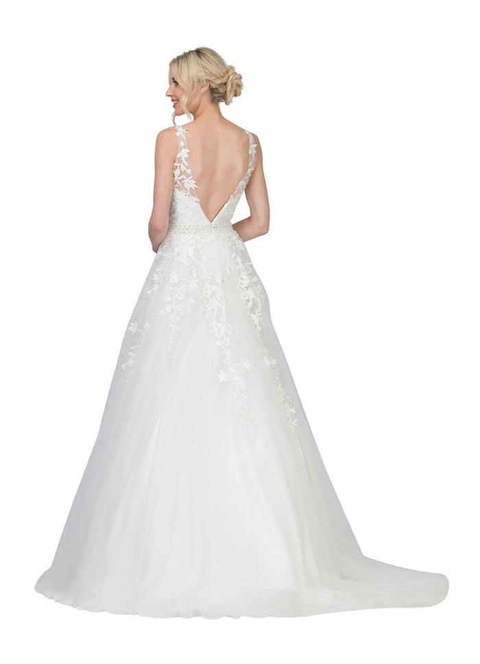 Chicas AN1102 Elegant Printed Formal Ivory A-Line Illusion Tulle Dress