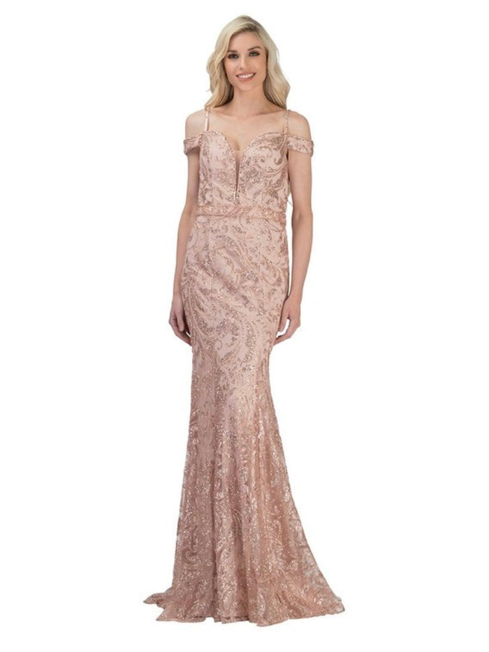 Chicas YG5017 Evening Navy A-Line Long Beaded Chiffon Dress