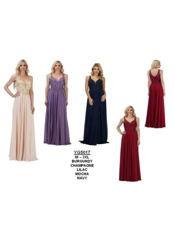 Chicas YG5017 Evening Navy A-Line Long Beaded Chiffon Dress