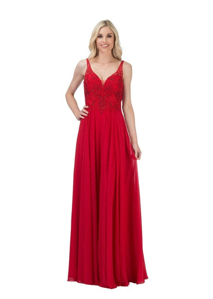 Chicas YG5019 Elegant Evening A-Line Illusion Floor-Length Beaded Chiffon Dress