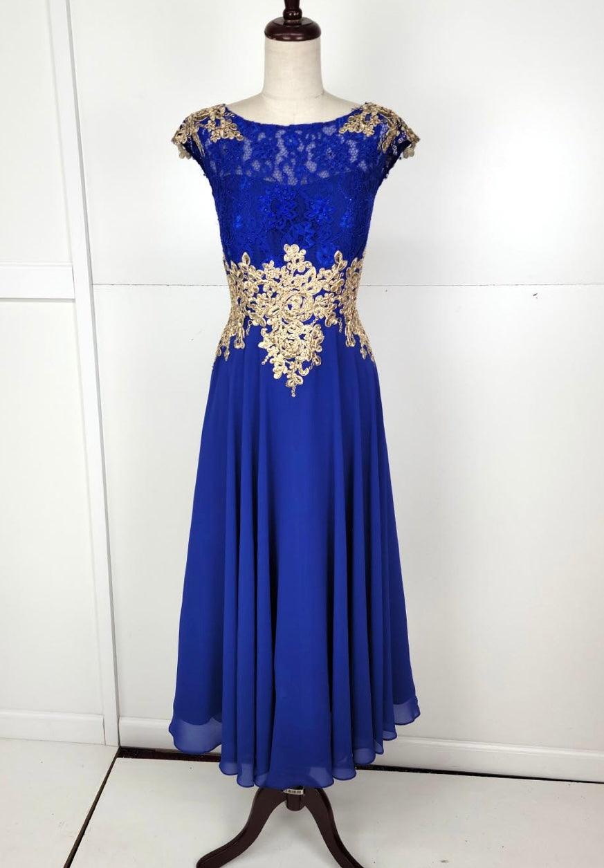 Chicas C7542 Elegant Bridal Navy A-Line Illusion Floor-Length Chiffon Dress