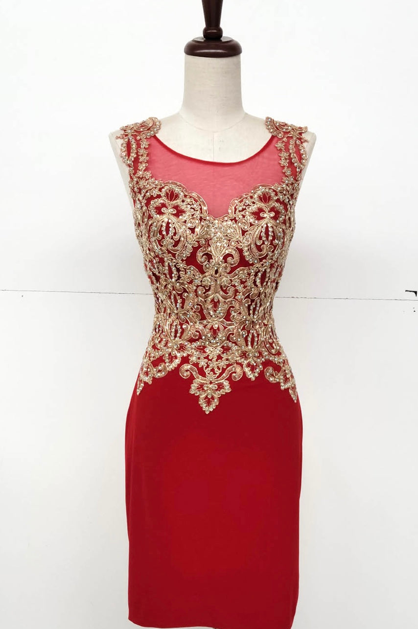 Chicas C7532 Cocktail Black Sheath Illusion Embroidered Fabric Dress