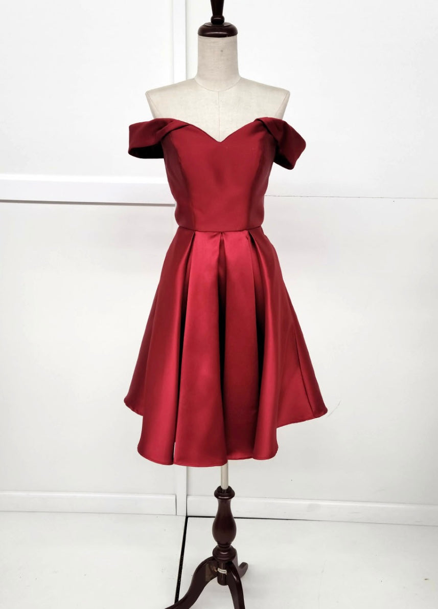 Chicas C7514 Cocktail Red A-Line Sweetheart Pleated Satin Dress