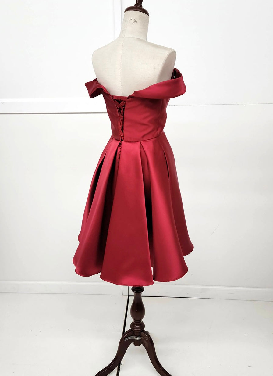 Chicas C7514 Cocktail Red A-Line Sweetheart Pleated Satin Dress