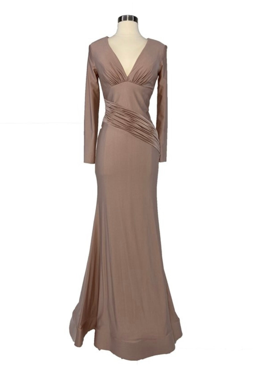 Chicas C7524 Elegant Formal Long Pleated Style Fabric Dress