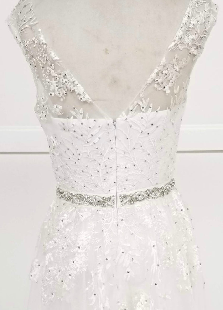 Chicas LM8023 Formal White Illusion Floor-Length Beaded Fabric Dress