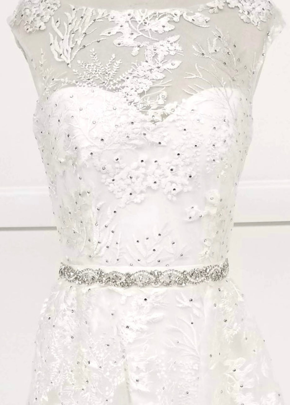Chicas LM8023 Formal White Illusion Floor-Length Beaded Fabric Dress