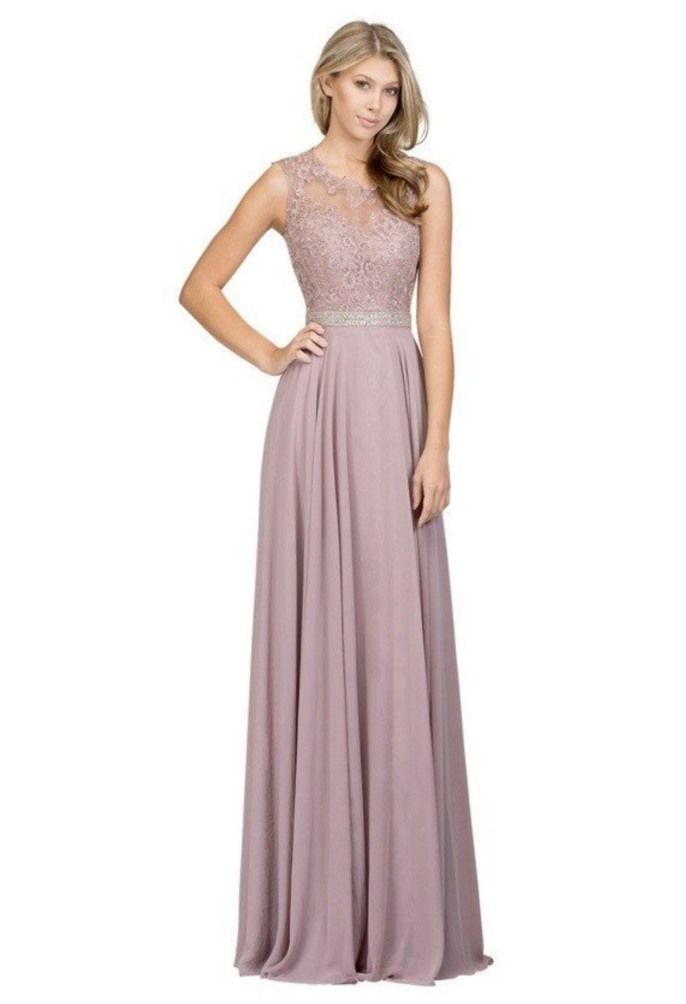 Chicas YG5015 Romantic Evening Navy A-Line Illusion Floor-Length Chiffon Dress