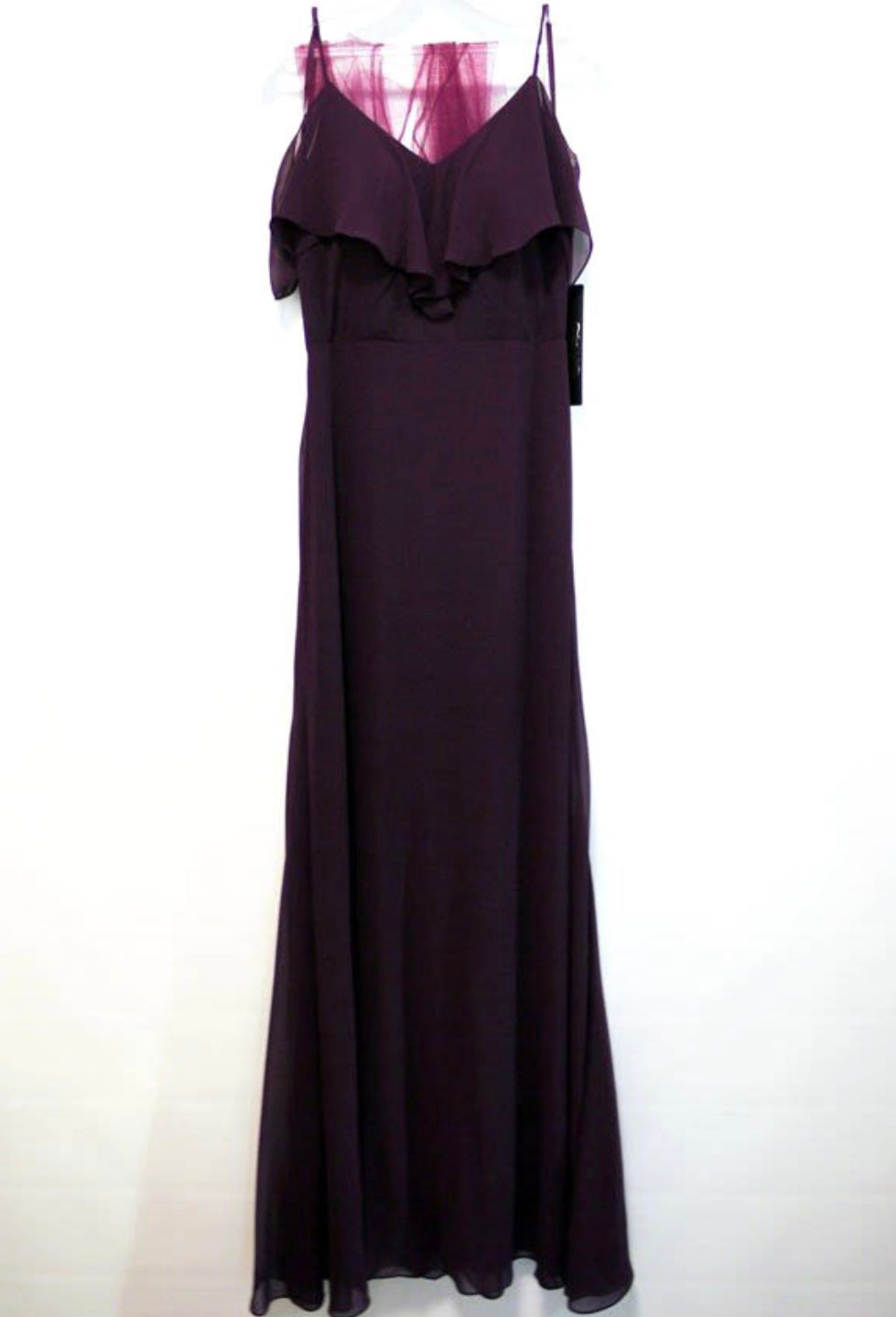 Chicas DM4004 Elegant Navy A-Line Spaghetti-Strap Long Ruffled Chiffon Dress