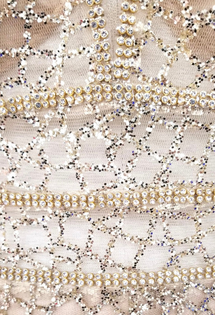 Chicas C7058 Modern Prom Gold A-Line Floor-Length Sequin Fabric Dress