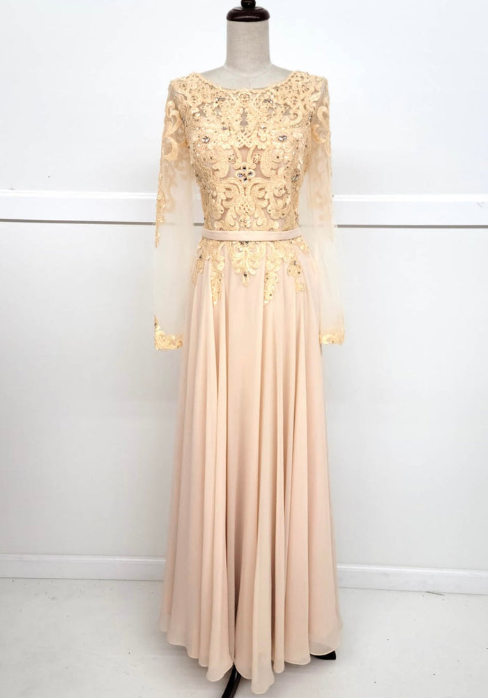 Chicas XR6003 Elegant Bridal Navy A-Line Illusion Long Chiffon Dress