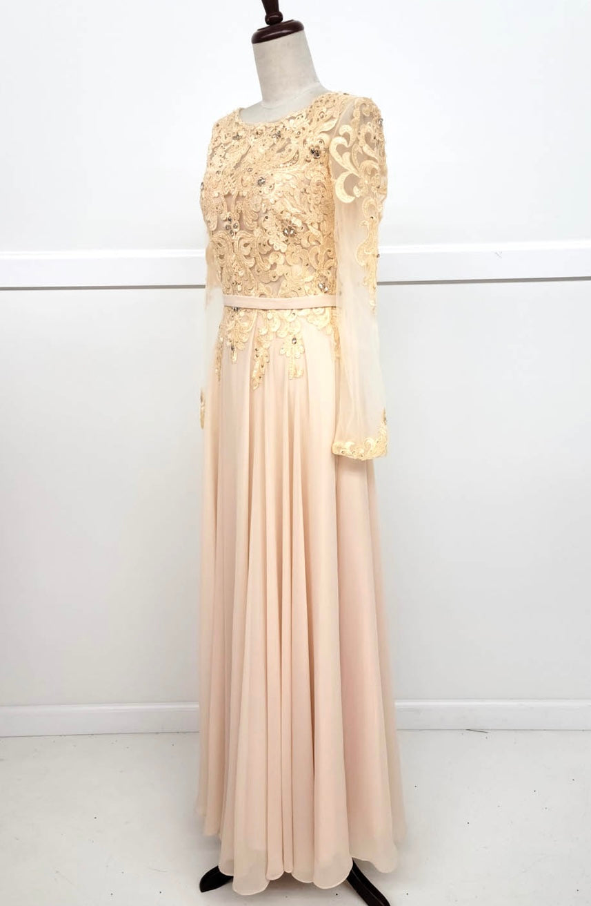 Chicas XR6003 Elegant Bridal Navy A-Line Illusion Long Chiffon Dress