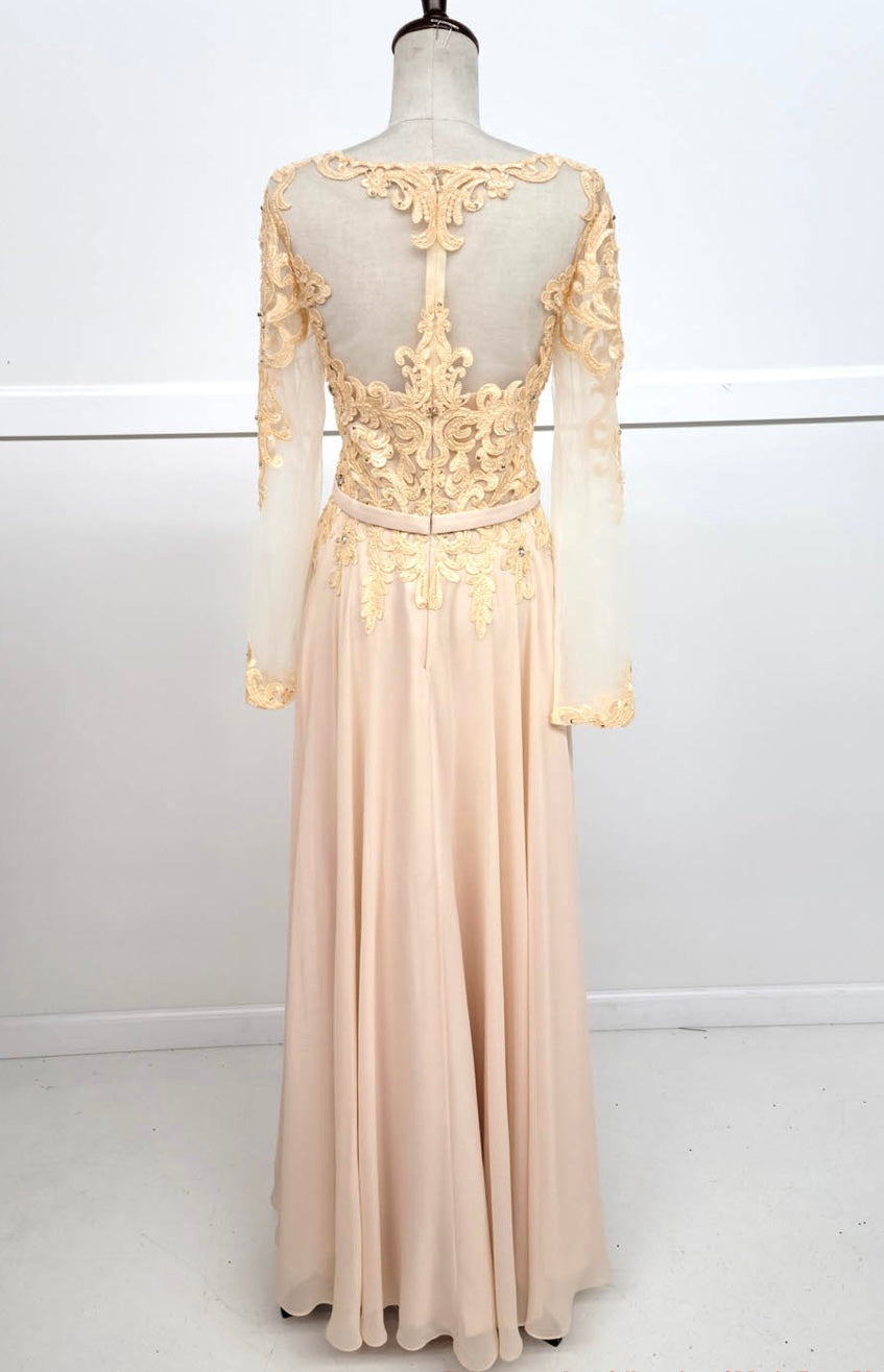 Chicas XR6003 Elegant Bridal Navy A-Line Illusion Long Chiffon Dress